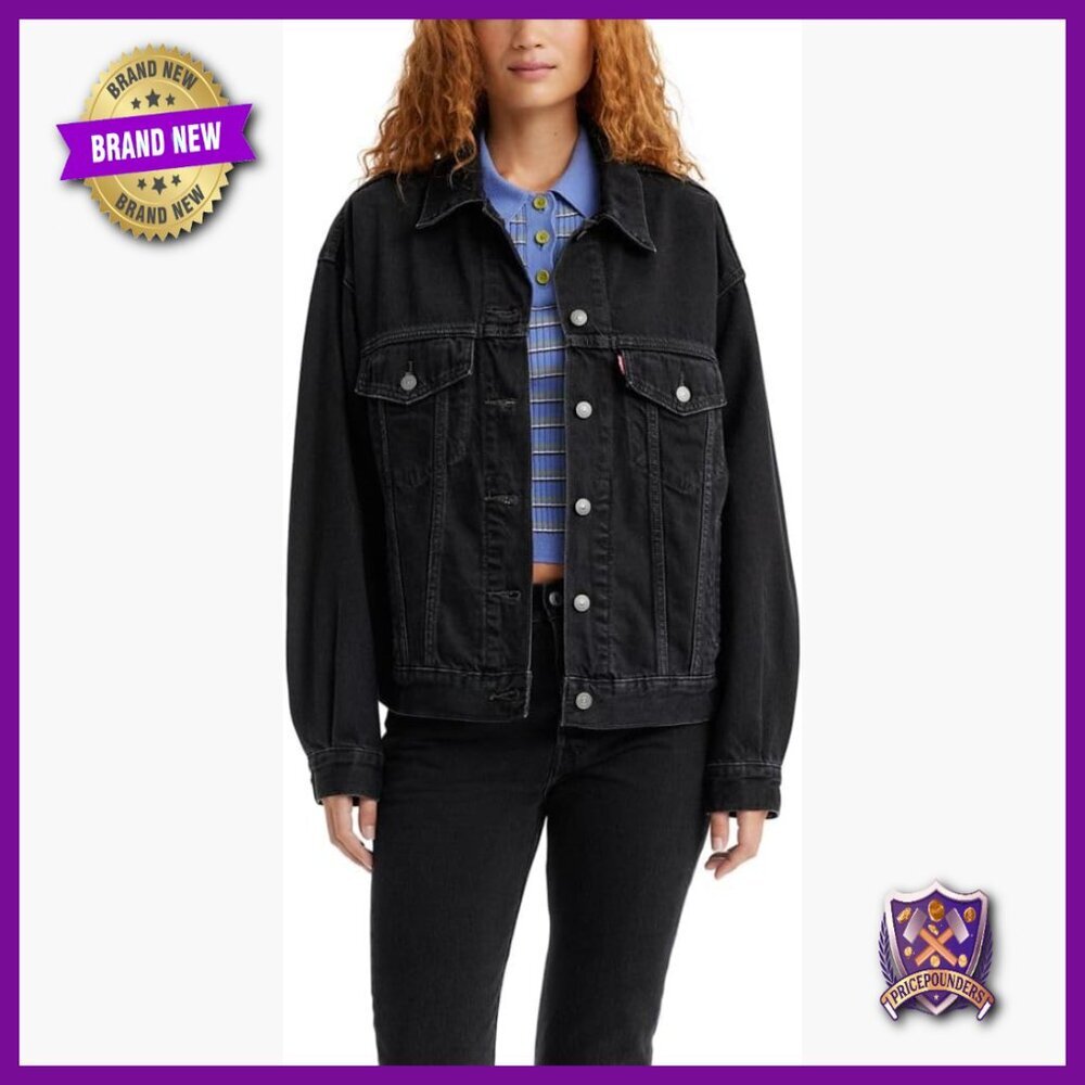 90s Trucker Denim Jacket Relaxed Fit Button Front Long Sleeve